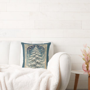 Christmas Yule Tree With Snow Laden Branches Cushion