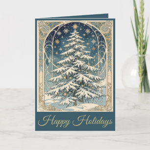 Christmas Yule Tree With Snow Laden Branches Holiday Card