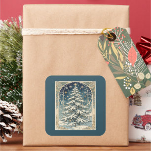 Christmas Yule Tree With Snow Laden Branches Square Sticker