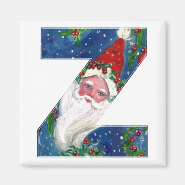 CHRISTMAS Z LETTER / SANTA  RED RIBBON MONOGRAM MAGNET (Front)