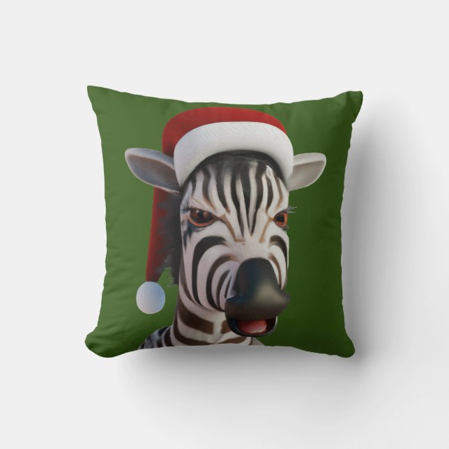 Christmas Zebra Funny Animal Wearing Santa Hat Cushion (Front)