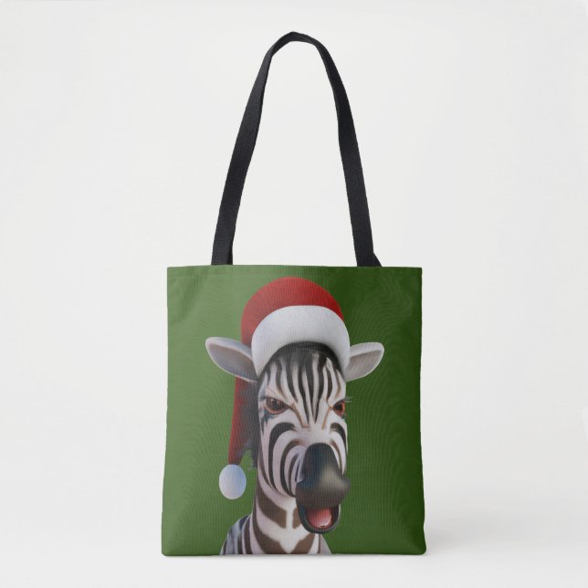 Christmas Zebra Funny Animal Wearing Santa Hat Tote Bag (Front)