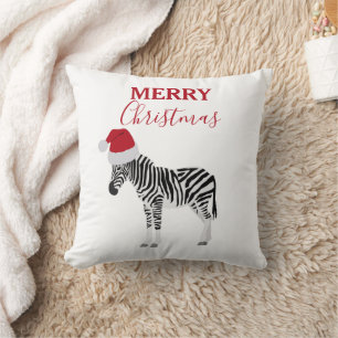 Christmas Zebra Funny Animal with Santa Hat Cushion