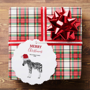 Christmas Zebra Funny Animal with Santa Hat Gift Tree Decoration Card