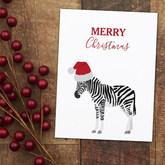 Christmas Zebra Funny Animal with Santa Hat  Holiday Postcard (Creator Uploaded)