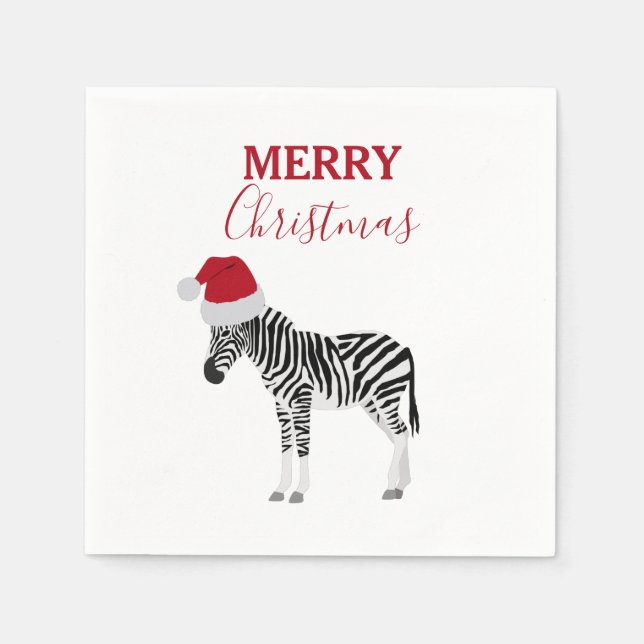 Christmas Zebra Funny Animal with Santa Hat Napkin (Front)