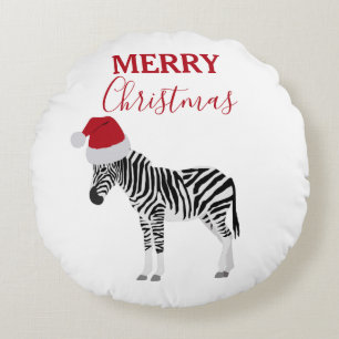 Christmas Zebra Funny Animal with Santa Hat Round Cushion