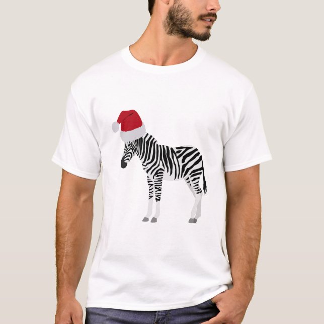 Christmas Zebra Funny Animal with Santa Hat  T-Shirt (Front)