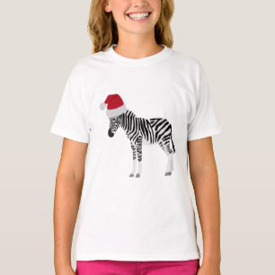 Christmas Zebra Funny Animal with Santa Hat T-Shirt