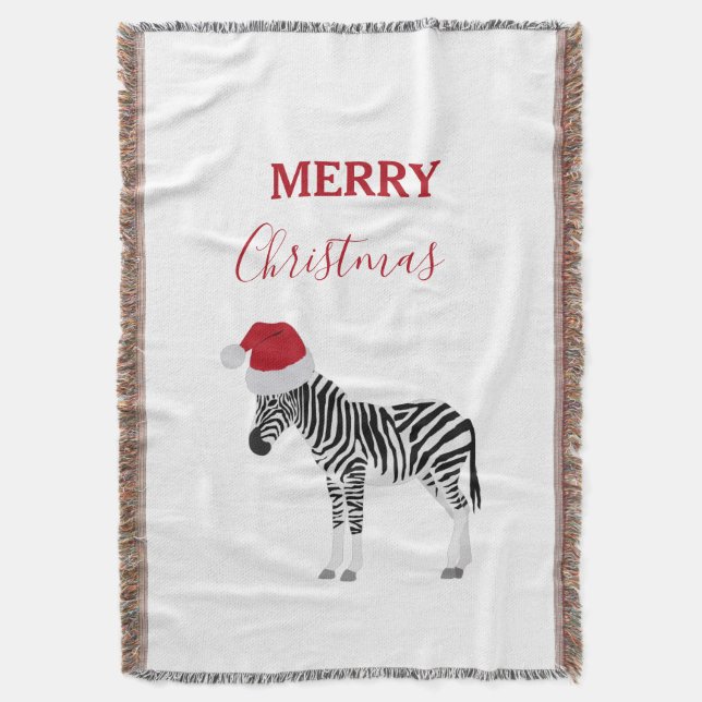 Christmas Zebra Funny Animal with Santa Hat   Throw Blanket (Front Vertical)