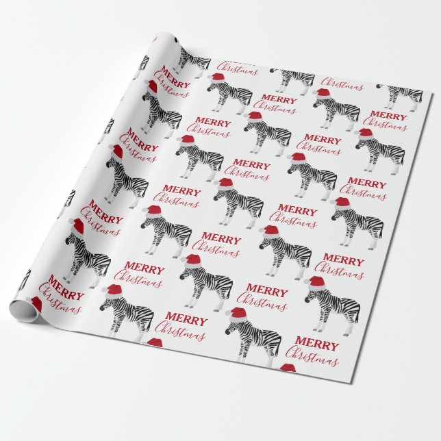 Christmas Zebra Funny Animal with Santa Hat  Wrapping Paper (Unrolled)