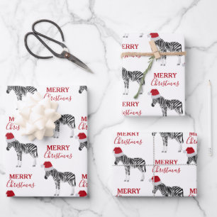 Christmas Zebra Funny Animal with Santa Hat Wrapping Paper Sheet