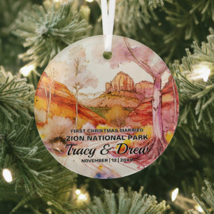 Christmas Zion National Park Married Couple Black Glass Tree Decoration