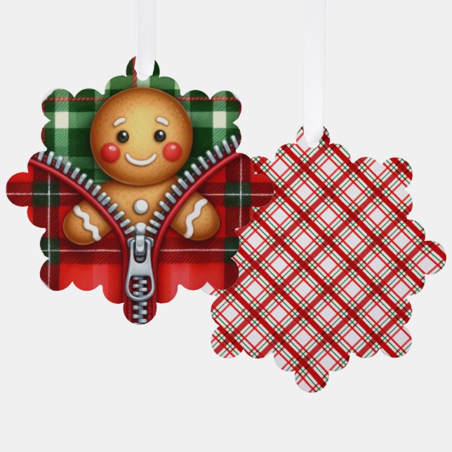 Christmas Zipper Ginger Bread  Tree Decoration Card (Front/Back)