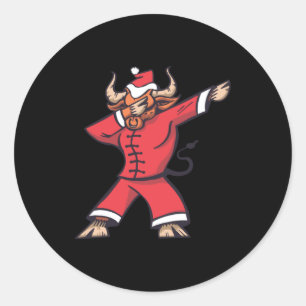 Christmas Zodiac Ox Dabbing Classic Round Sticker