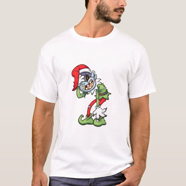 christmas zombie elf with evil smile T-Shirt (Front)