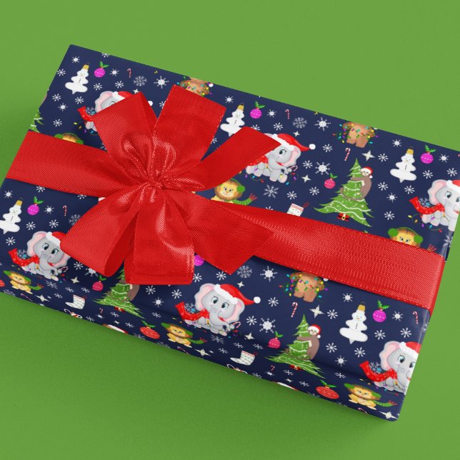 Christmas Zoo Animals In Navy Wrapping Paper (Creator Uploaded)
