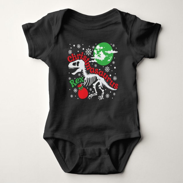 "Christmasaurus Rex" Christmas Dinosaur Baby Bodysuit (Front)