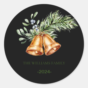 ChristmasBells Wreath Family Name Classic Round Sticker