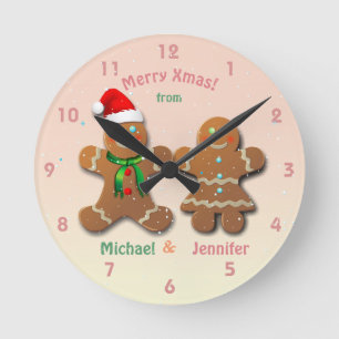 Christmassy Gingerbread Man and Gingerbread Lady Round Clock