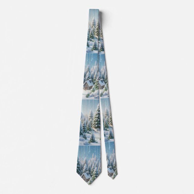 Christmassy Winter Snow Scene Tie (Front)