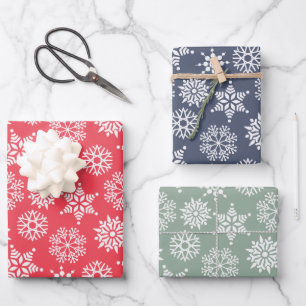 Christmast Snowflake Red Green Blue Pattern Wrapping Paper Sheet
