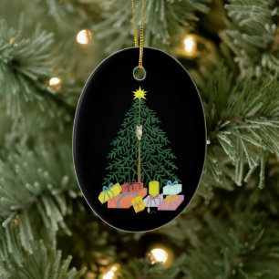 Christmast Tree Black Oval Ceramic Ornament