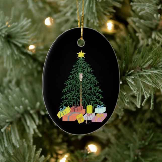 Christmast Tree Black Oval Ceramic Ornament (Tree)