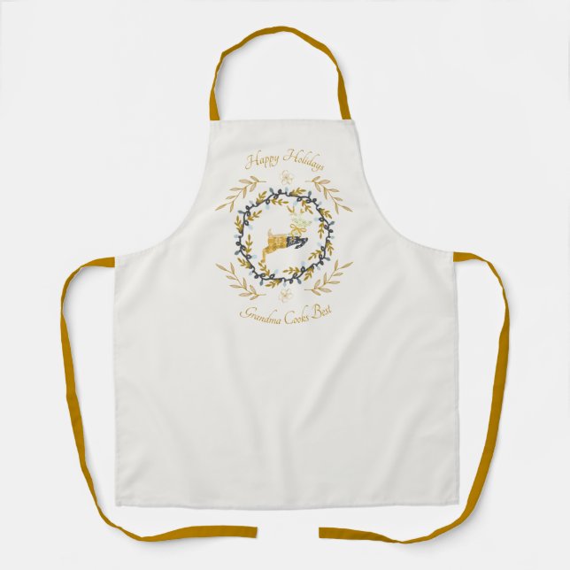 Christmastime Deer with Wreath Yellow Cream Apron (Front)