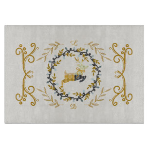 Christmastime Deer with Wreath Yellow Cream Cutting Board