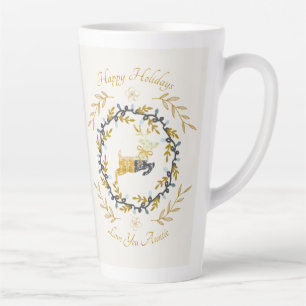 Christmastime Deer with Wreath Yellow Cream Latte Mug
