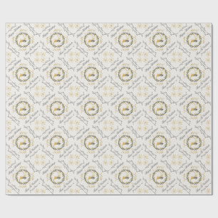 Christmastime Deer with Wreath Yellow Cream Wrapping Paper