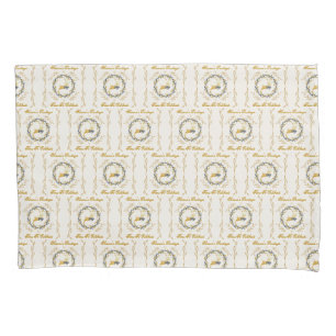 Christmastime Deer & Wreath Yellow Cream Pattern Pillowcase
