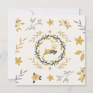 Christmastime Deer Yellow Cream Floral Flat Card
