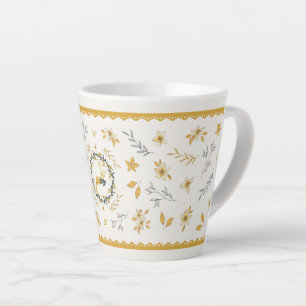 Christmastime Deer Yellow Cream Floral Latte Mug