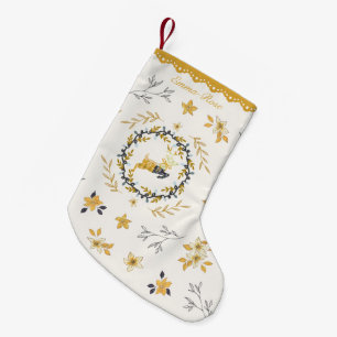 Christmastime Deer Yellow Cream Floral Small Christmas Stocking