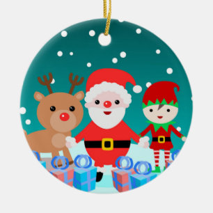 CHRISTMASTIME WITH SANTA AND HIS FRIENDS CERAMIC ORNAMENT