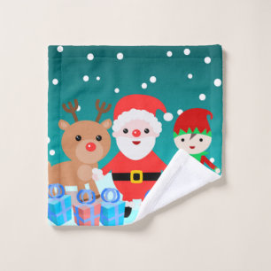 CHRISTMASTIME WITH SANTA AND HIS FRIENDS WASH CLOTH