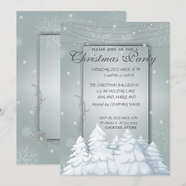 ChristmasTree,Snowflakes Corporate Christmas Party Invitation (Front/Back)