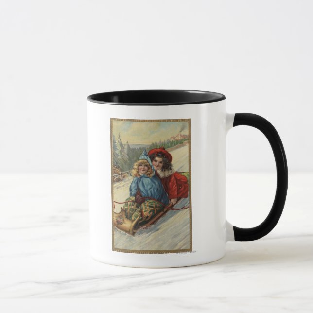 ChristmasTwo Little Girls Sledding Mug (Right)