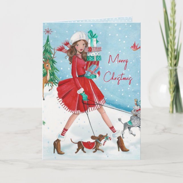 Christmis Shopping Girl - Christmas Greetings Card (Front)