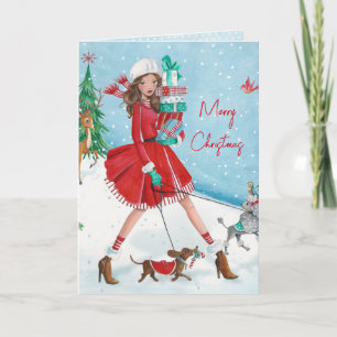 Christmis Shopping Girl - Christmas Greetings Card