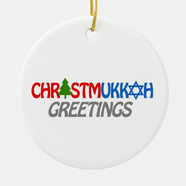CHRISTMUKKAH GREETINGS -.png Ceramic Tree Decoration (Front)