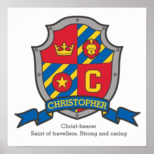 Christopher boys name meaning heraldry shield poster (Front)