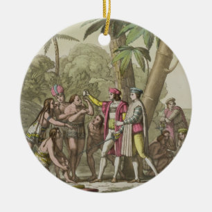 Christopher Columbus (1451-1506) with Native Ameri Ceramic Tree Decoration