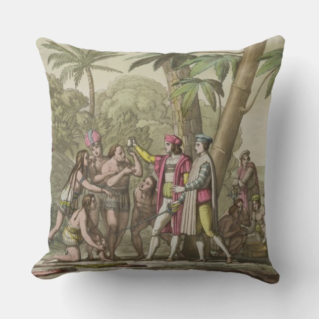 Christopher Columbus (1451-1506) with Native Ameri Cushion (Front)