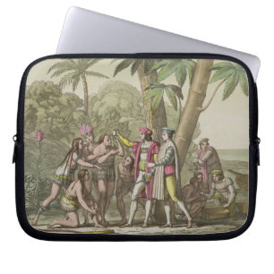 Christopher Columbus (1451-1506) with Native Ameri Laptop Sleeve