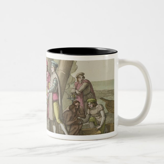 Christopher Columbus (1451-1506) with Native Ameri Two-Tone Coffee Mug (Right)
