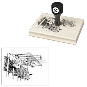 Christopher Robin and Pooh Walking Up the Stairs Rubber Stamp