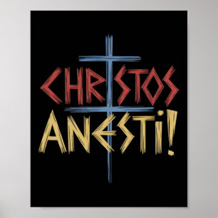 Christos Anesti Orthodox Christian Cross Poster